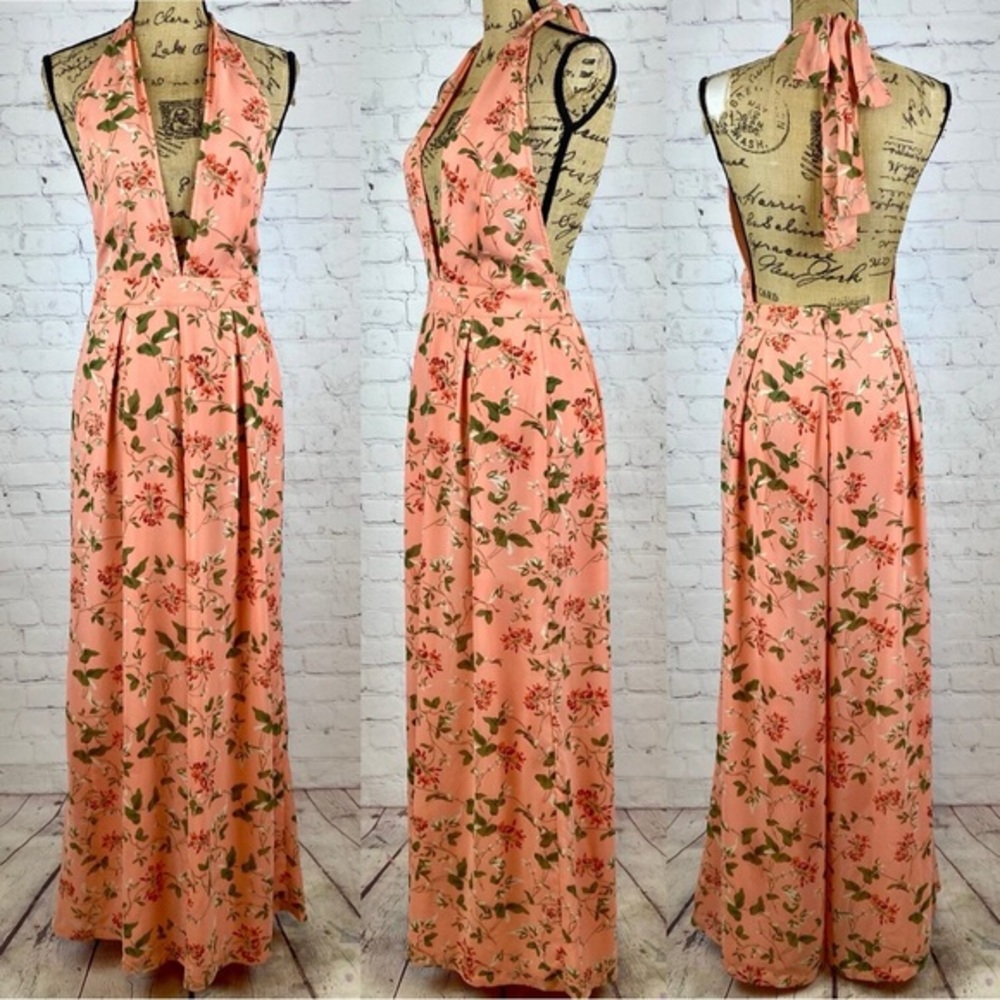 Endless Rose Orange Floral Print Halter Palazzo Jumpsuit
